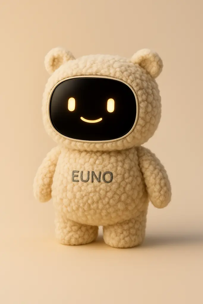 Visuel du robot Euno en couleur beige sur un fond couleur crème