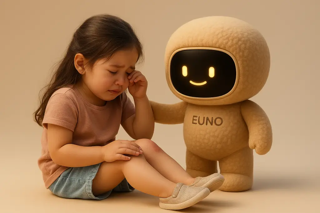 Image du robot Euno entrain de consoler une petite fille triste