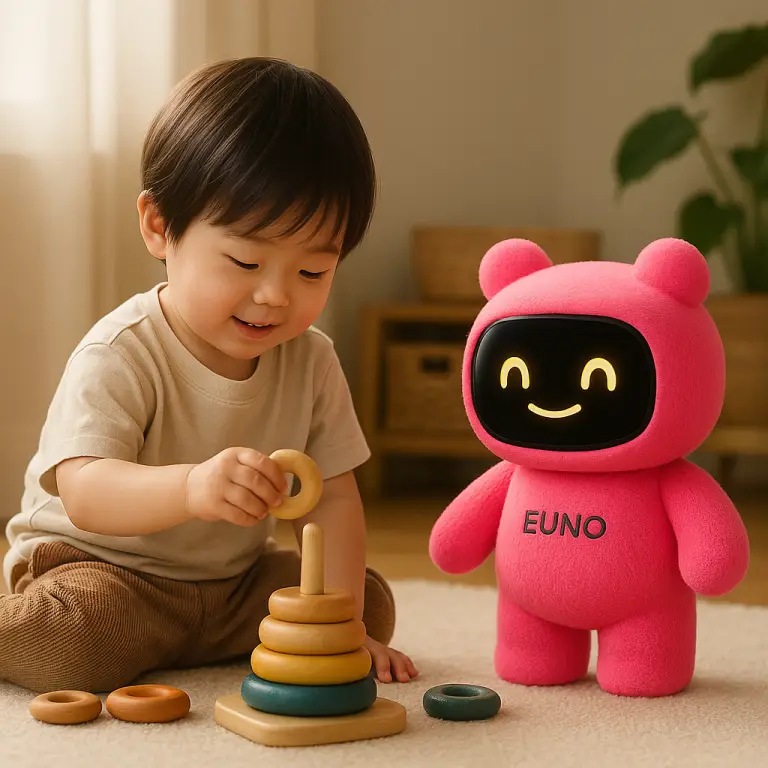 Robot Euno entrain de jouer avec un enfant