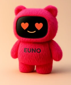 robot compagnon pour enfants Euno rouge avec des coeurs dans les yeux
