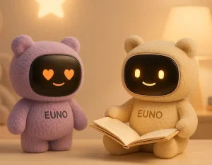 deux euno, un est assis entrain d elire une histoire et l'autre l'écoute