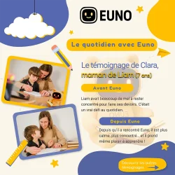 Publication instagram - Témoignange de Clara sur les bienfaits de Euno pour les devoirs de Liam